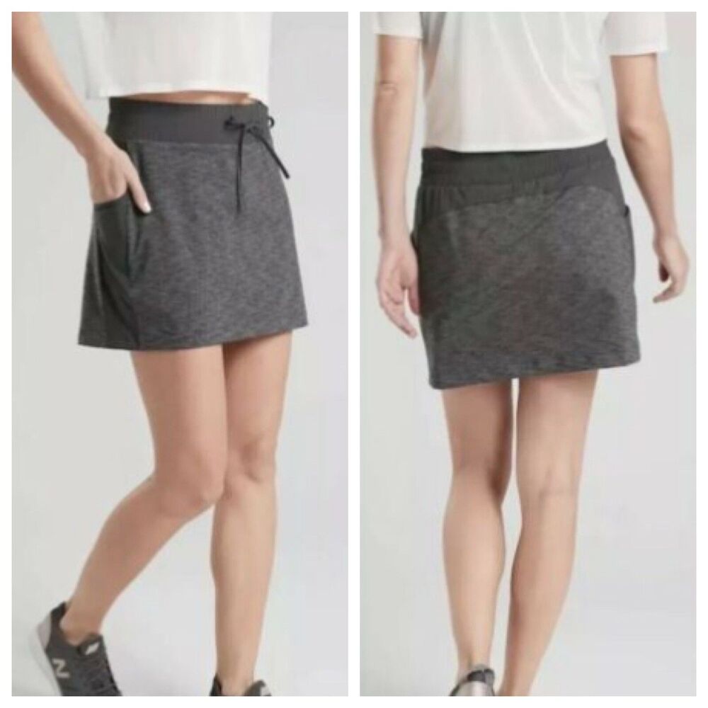 Athleta Skort Size Small Pockets Skirt Drawstring Comfort Waist Black‎ Heather